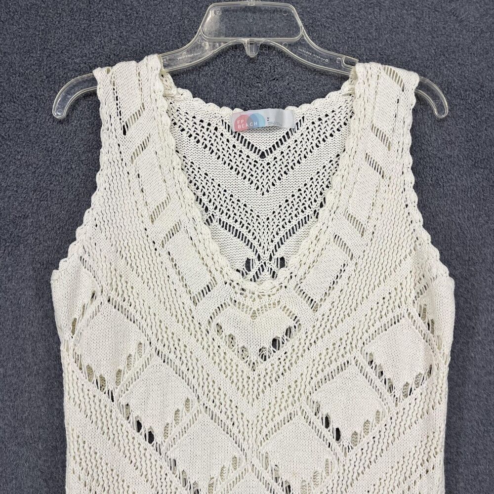 Free People FP Beach Dress Womens Small White Crochet Knit Maxi Boho‎ Sleeveless - Picture 3 of 14